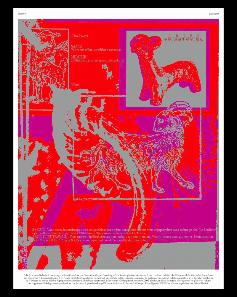 Curves plot planetary orbits and ligatures trace shooting stars in Gwennina Moigne’s astrological typeface